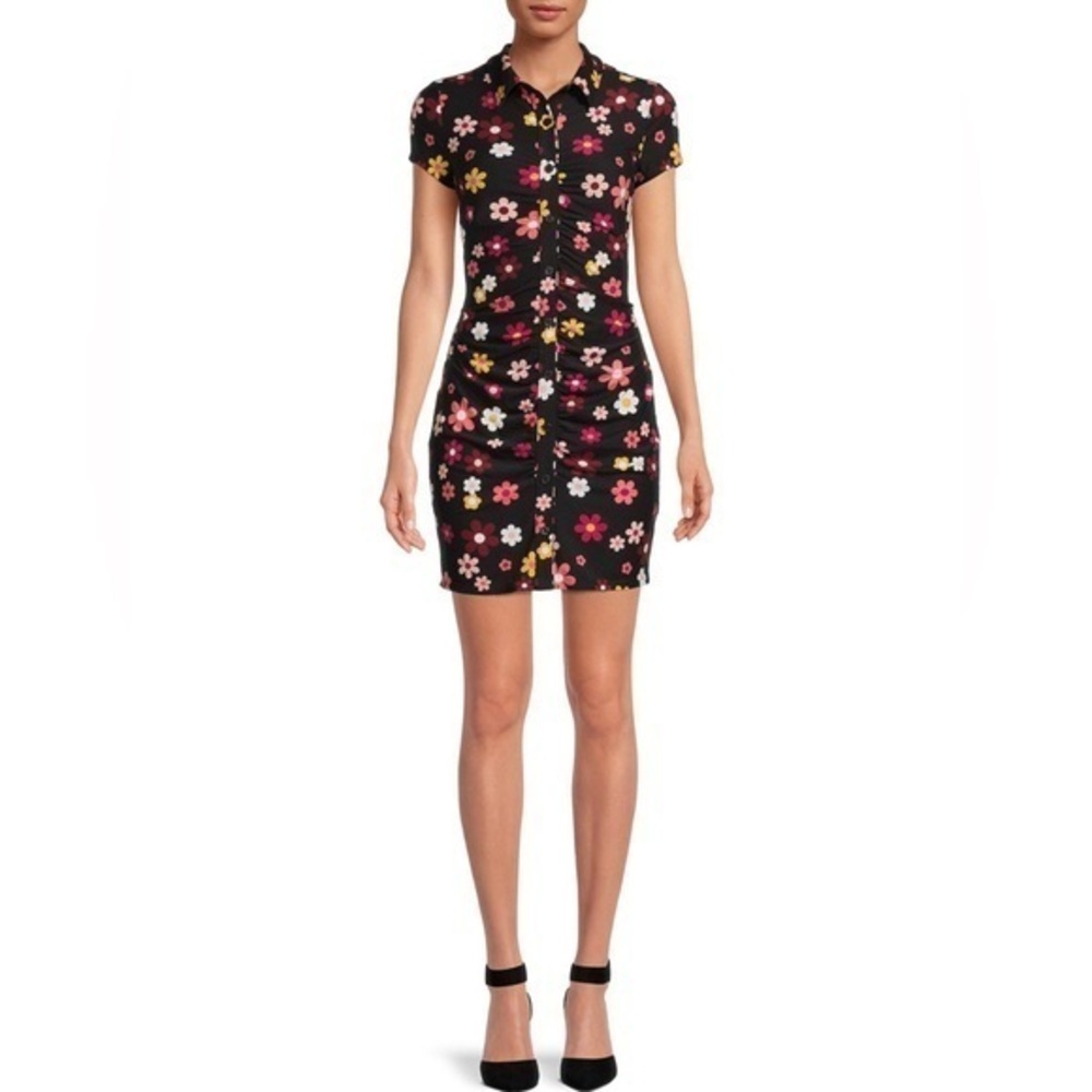 No Boundaries Floral Black Button Down Shirt Dress